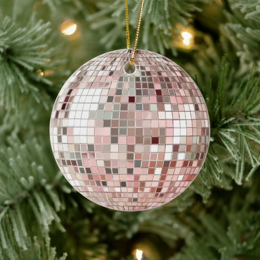 Pastel Roze & Zilveren Discobal Keramisch Ornament (Boom)