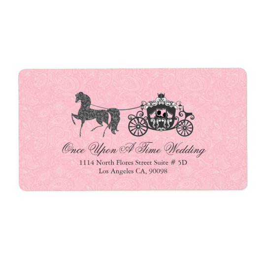 Pastel Roze & Zwart Trouwpaard & Koets Etiket (Voorkant)