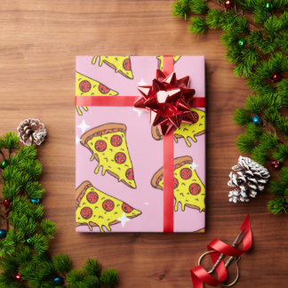 Pastel Roze Zwevende Pizza Sneden Patroon Cadeaupapier