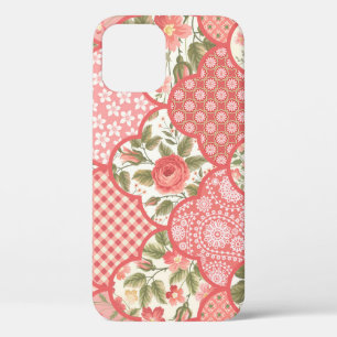 Pastel Rozen Bloemen Patchwork Patroon iPhone 12 Hoesje