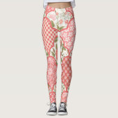 Pastel Rozen Bloemen Patchwork Patroon Leggings (Voorkant)