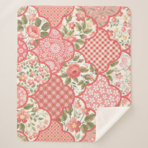 Pastel Rozen Bloemen Patchwork Patroon Sherpa Deken