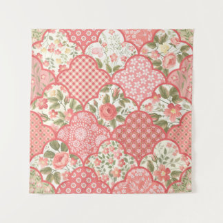 Pastel Rozen Bloemen Patchwork Patroon Wandkleed