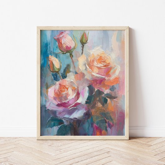 Pastel Rozen Moderne Abstracte Bloemenkunst Poster