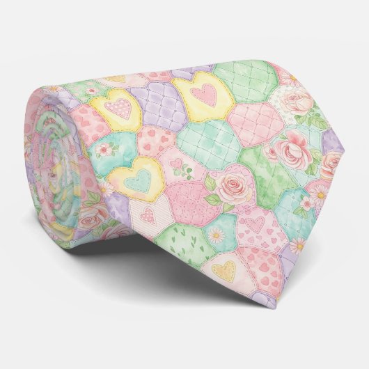 Pastel Rozentuin Patroon Stropdas (Opgerold)