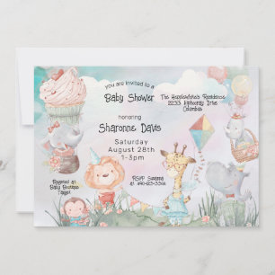 Pastel Safari Dieren Gepersonaliseerd Baby shower Kaart