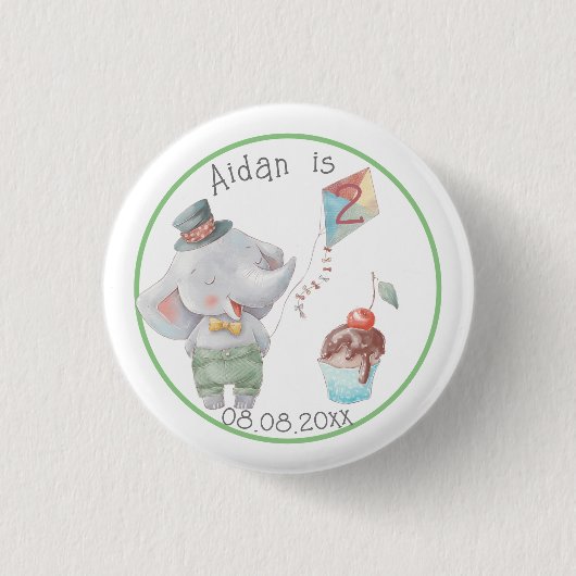 Pastel Safari Elephant Personalized Birthday Ronde Button 3,2 Cm (Voorkant)