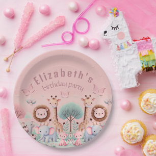 Pastel Safari – Waterverf Oerwoud Dieren   Papieren Bordje