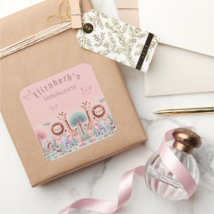 Pastel Safari – Waterverf Oerwoud Dieren   Vierkante Sticker