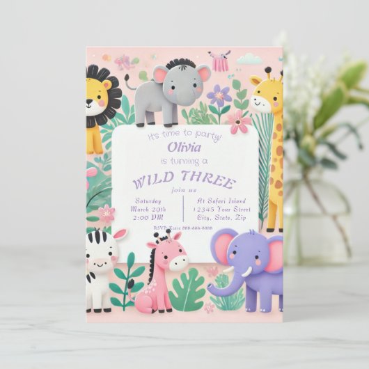 Pastel Safari Wild Birthday Invitation (Debout devant)