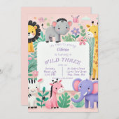 Pastel Safari Wild Birthday Invitation (Devant / Derrière)