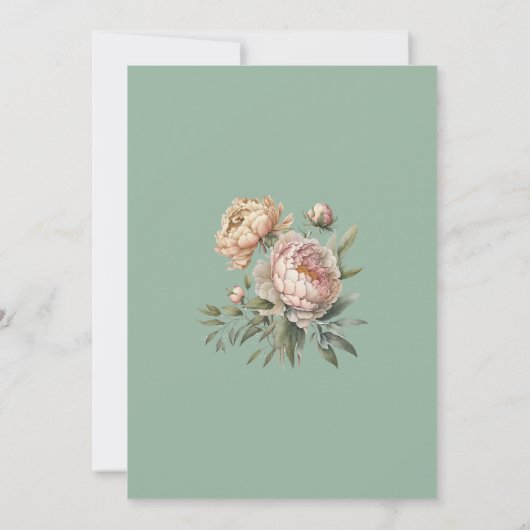 Pastel Sage & Blush Peonies Mariage Détails Carte (Dos)
