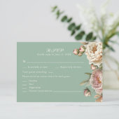 Pastel Sage Green and Blush Pink Peonies RSVP Card (Debout devant)