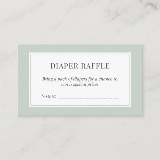 Pastel Sage Green Baby shower Luier Raffle Ticket Informatiekaartje (Voorkant)