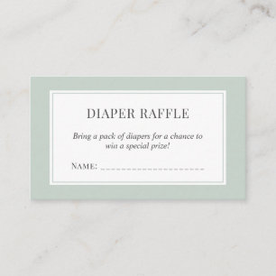 Pastel Sage Green Baby shower Luier Raffle Ticket Informatiekaartje