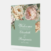 Pastel Sage Groen Blush Roze Pioen Bruiloft Welkom Acryl Bord (Hoek)