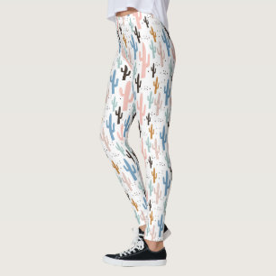Pastel Saguaro Cactus Pattern Leggings