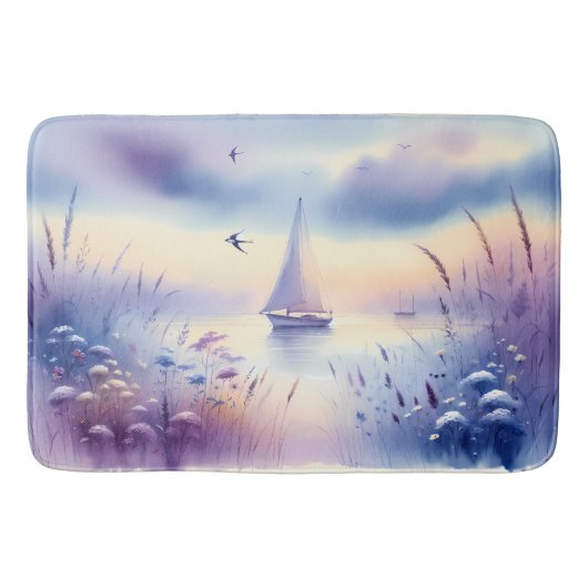 Pastel Sailboat Coastal Dreamscape Badmat (Voorkant)