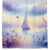 Pastel Sailboat Coastal Dreamscape Douchegordijn (Voorkant)