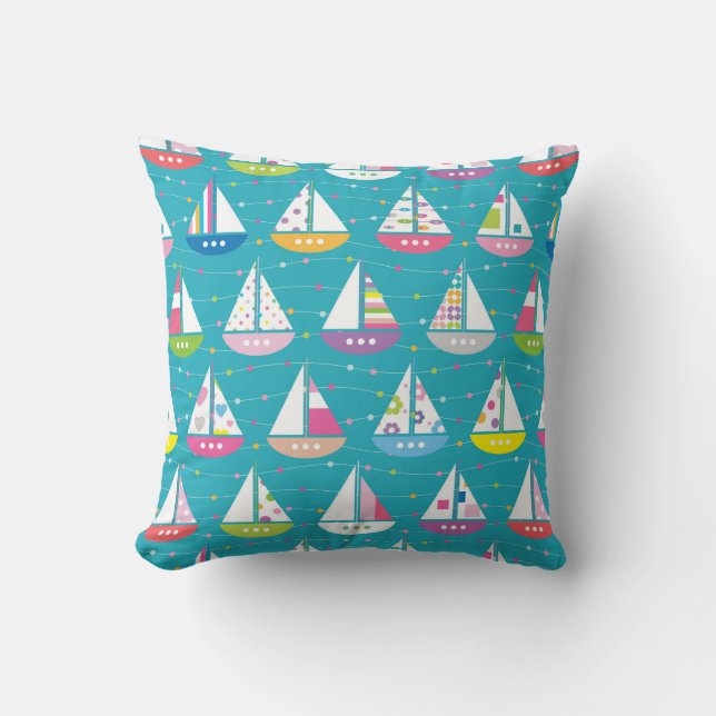 Pastel Sailboat Pattern Kussen (Voorkant)