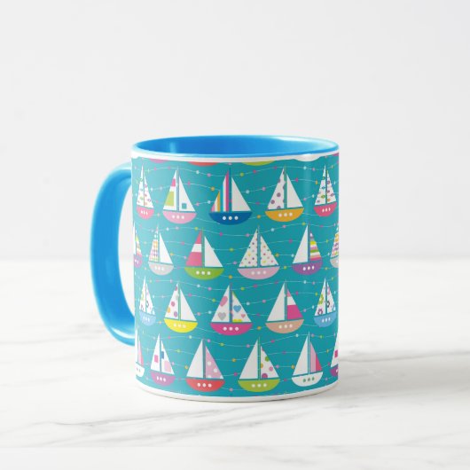 Pastel Sailboat Pattern Mok (Voorkant links)