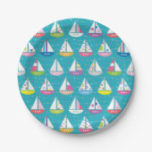 Pastel Sailboat Pattern Papieren Bordje (Voorkant)