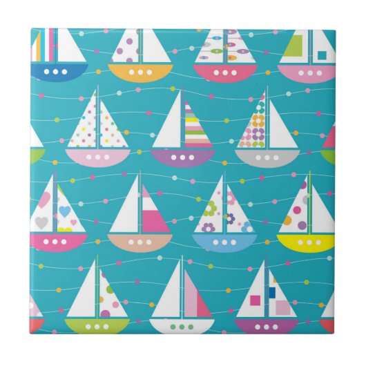 Pastel Sailboat Pattern Tegeltje (Voorkant)