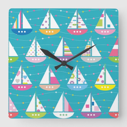 Pastel Sailboat Pattern Vierkante Klok (Voorkant)