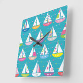 Pastel Sailboat Pattern Vierkante Klok (Hoek)