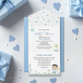 Pastel Saliegroen Schattig Jochie met Sterren en B All In One Uitnodiging