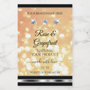 Pastel Salmon Glitter Product Labels met diamanten Voedselcontainer Etiket