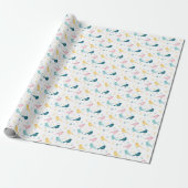 Pastel Scandi Birds Pattern Custom Name Nursery Cadeaupapier (Uitgerold)
