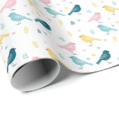Pastel Scandi Birds Pattern Custom Name Nursery Cadeaupapier (Rol Hoek)