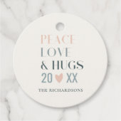 Pastel Scandi Blush Grey Peace Love & Hugs 2023 Bedankjes Labels (Voorkant)