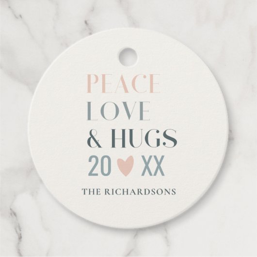 Pastel Scandi Blush Grey Peace Love & Hugs 2023 Bedankjes Labels (Voorkant)
