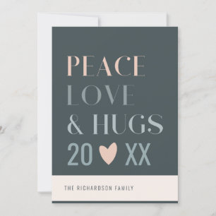 Pastel Scandi Blush Grey Peace Love & Hugs 2023 Feestdagenkaart