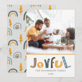 Pastel Scandi Geel Grijs Tekst Joyful Kerstmis Feestdagenkaart (Voorkant / Achterkant)