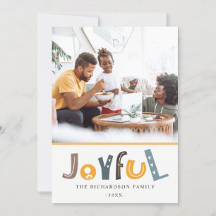 Pastel Scandi Geel Grijs Tekst Joyful Kerstmis Feestdagenkaart