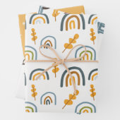 Pastel Scandi Rainbow Tree Text Peace Kerstmis Inpakpapier Vel (In situ)