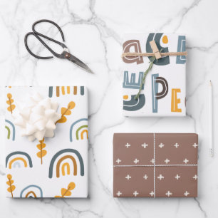 Pastel Scandi Rainbow Tree Text Peace Kerstmis Inpakpapier Vel