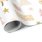 Pastel Scandinavian kerstpattern Beige roze Cadeaupapier (Rol Hoek)