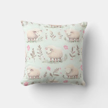 Pastel Schaap en Worpkussen met Bloemmotief
