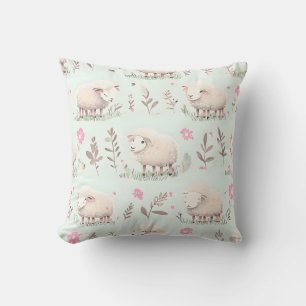 Pastel Schaap en Worpkussen met Bloemmotief Kussen
