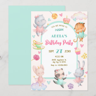 Pastel schattige ballerina verjaardag kaart