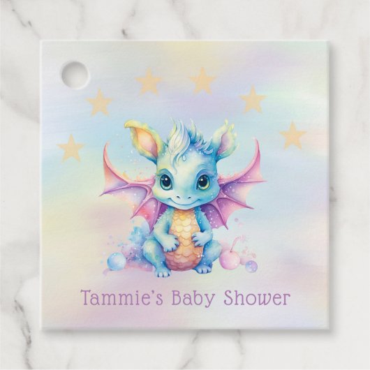 Pastel Schattige Dragon Meisje Baby shower Dank u Bedankjes Labels (Voorkant)