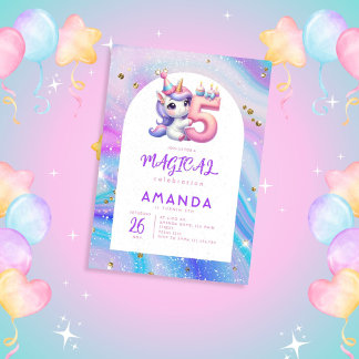 Pastel Schattige Eenhoorn Meisje 5e Verjaardag Kaart