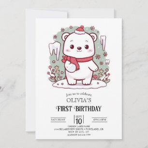 Pastel Schattige Polar Beer 1e verjaardag Digitaal Kaart