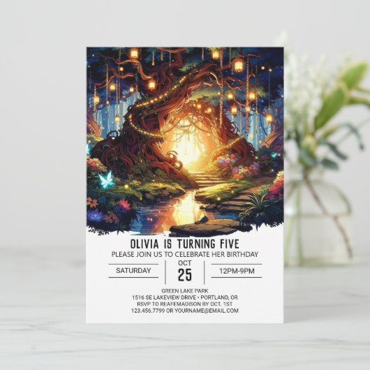 Pastel Schattige Woodland Digitale Verjaardag Kaart (Staand voorkant)