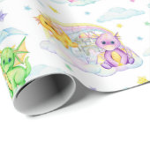Pastel Schattigee draken en regenbogen Cadeaupapier (Rol Hoek)