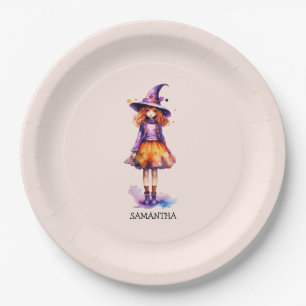 Pastel Schattigee heks meisje - Halloween esthetie Papieren Bordje